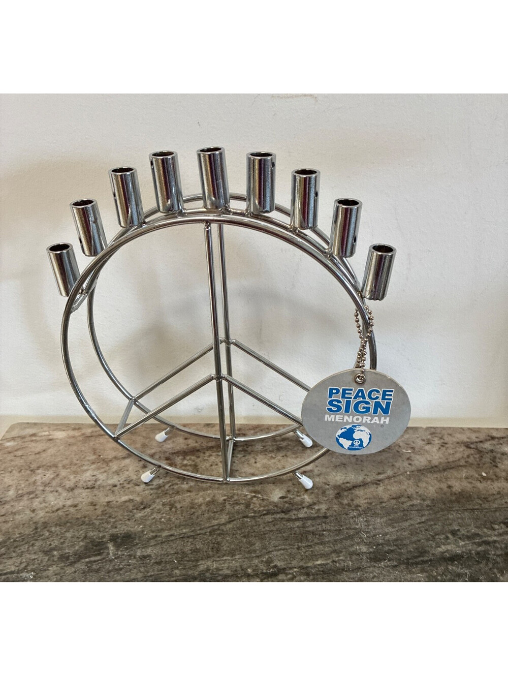 Peace Sign Boho Chanukah Menorah Silver Metal